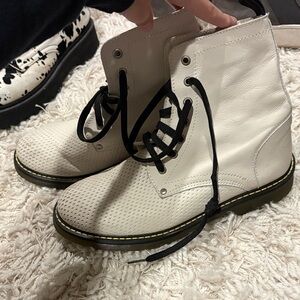 White Perforated Leather Boots